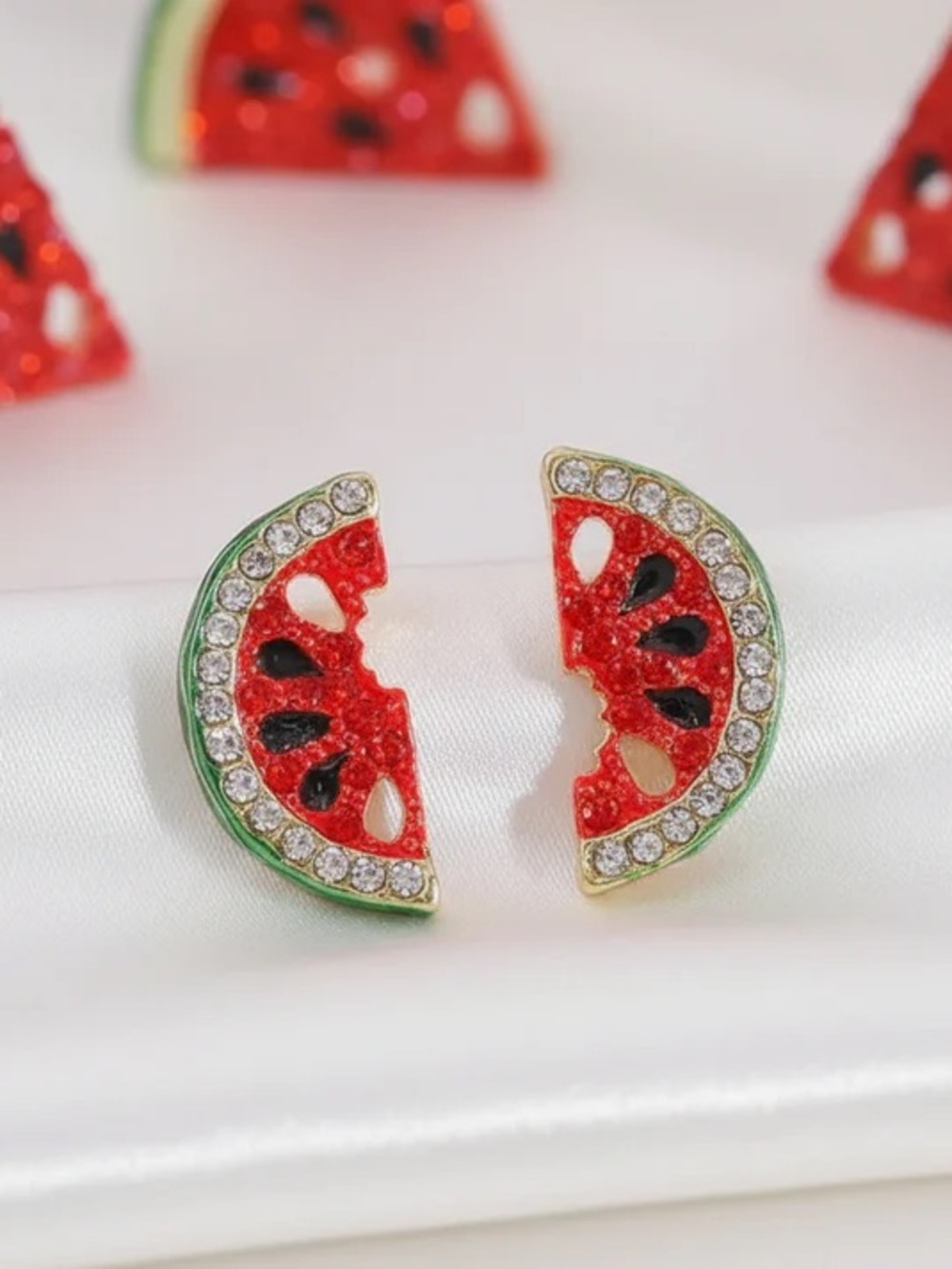 Red & Green Watermelon Slice Crystal Stud Earrings
